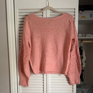 Old Navy Pink Crew Neck Sweater with Textured Sleeves